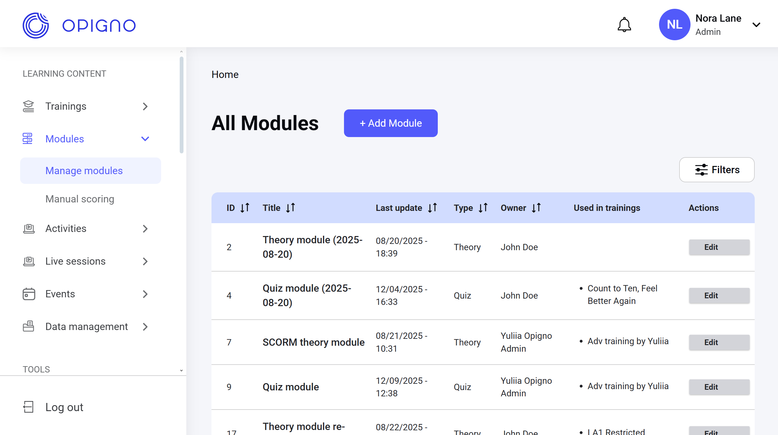 Module management - OPIGNO